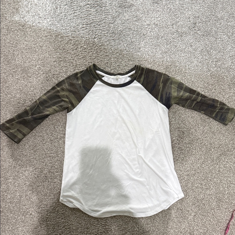 Z Supply White Tee with Camo Sleeves